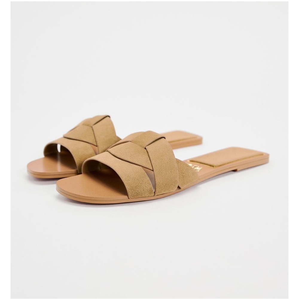 Zara Suede Beige Slide Sandals - Picture 2 of 8